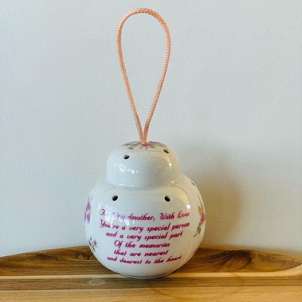 Grandmother Vintage Porcelain Pomander Sachet Pink Roses Potpourri Holder RUSS